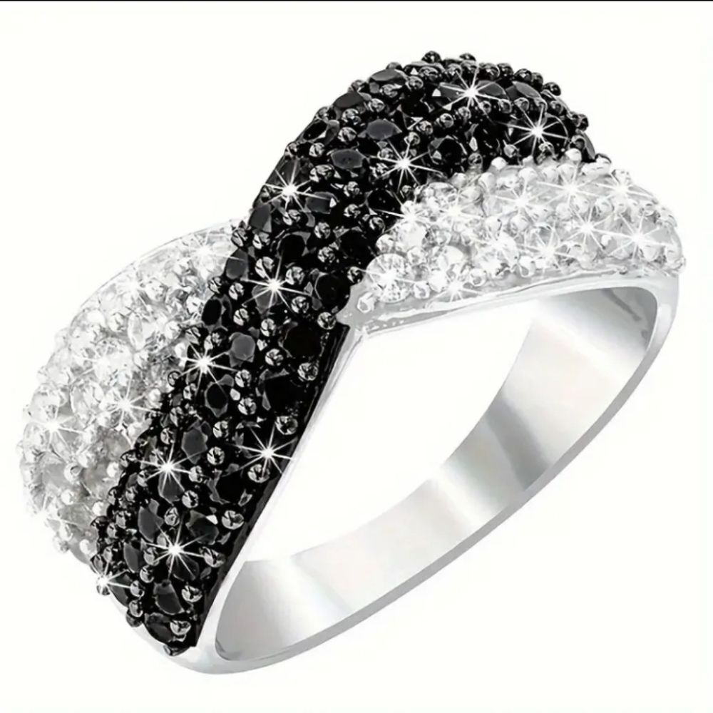 14K White Gold Plated Princess Bow Simulated Black Gems Women's Engagement Ring
